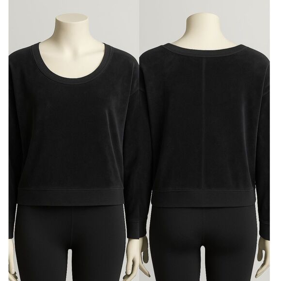 JoyLab Women’s Black Velour Long Sleeve Sweatshirt Small Soft Luxe Pullover NWT - Picture 1 of 9